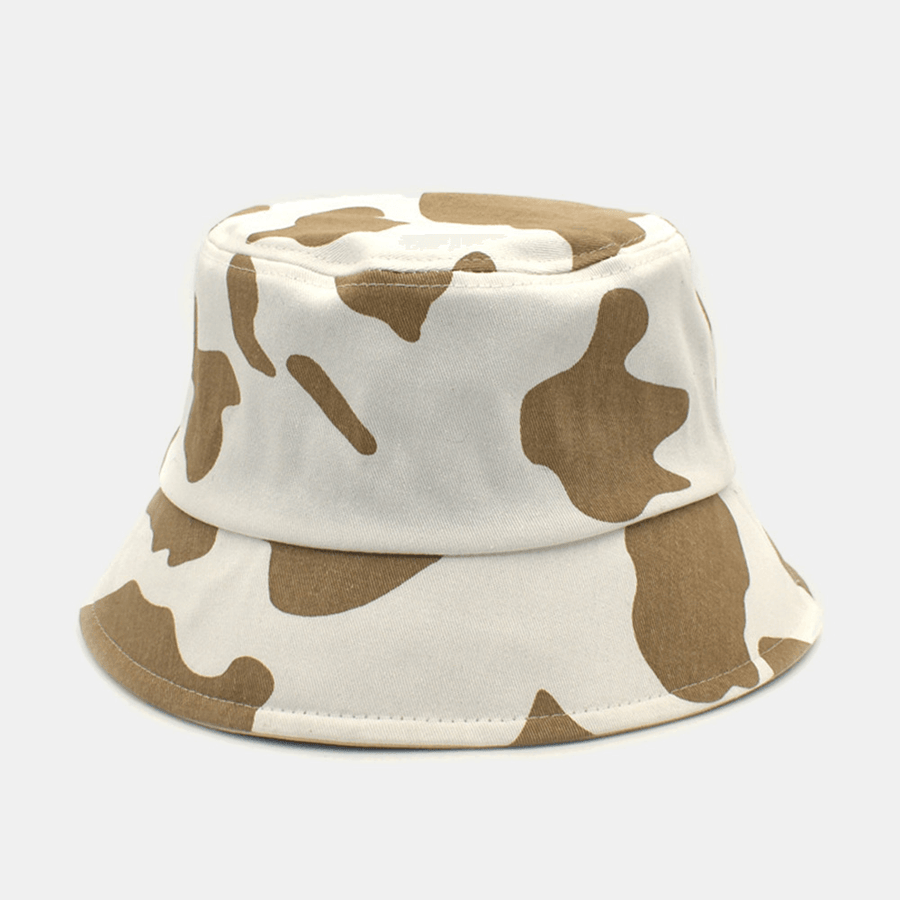Women Cow Pattern Printing Bucket Hat Cotton Color Contrast All-Match Sunscreen Sunshade Hat - MRSLM