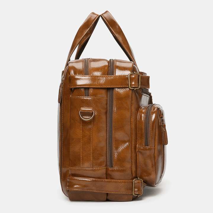 Ekphero Men Vintage Business Multi-Pockets Backpack Large Capacity Waterproof Multi-Carry Briefcase Crossbody Bag - MRSLM