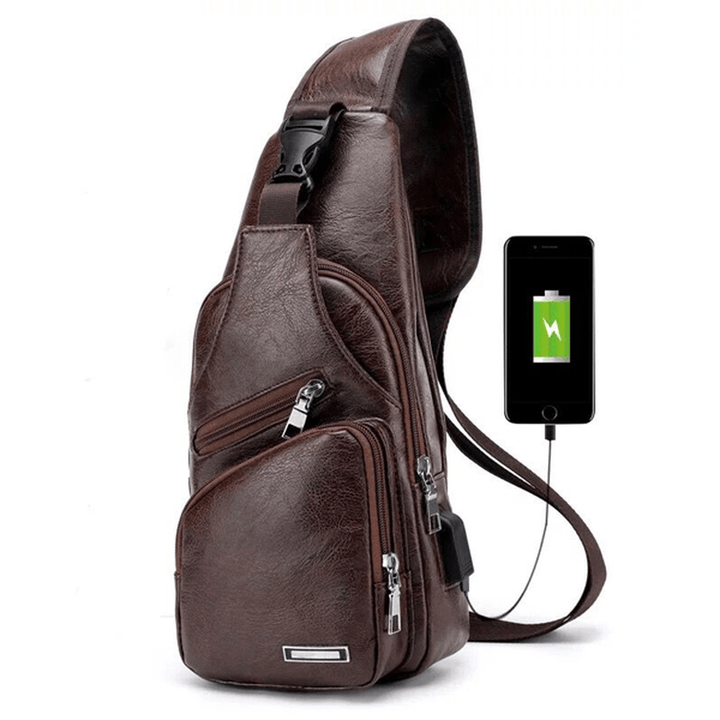Men Outdoor Shoulder Resistant anti Theft Chest Bag Travel Daypack with USB Charging Port - MRSLM