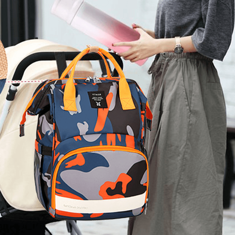 Women Oxford Camo Multifunctional Large-Capacity Waterproof Backpack Mommy Bag - MRSLM