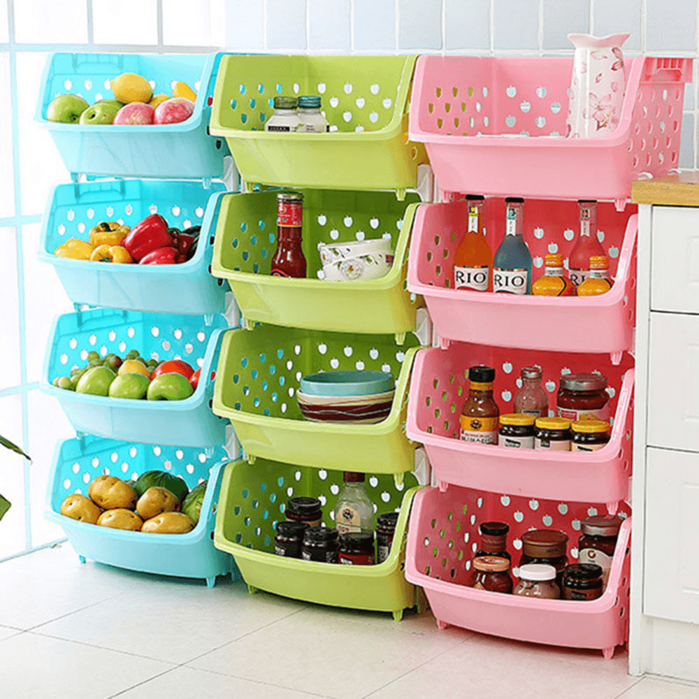 4 Tiers Plastic Stacked Storage Basket Fruit Vegetables Holders Shelf Rack Store for Kitchen Tools - MRSLM