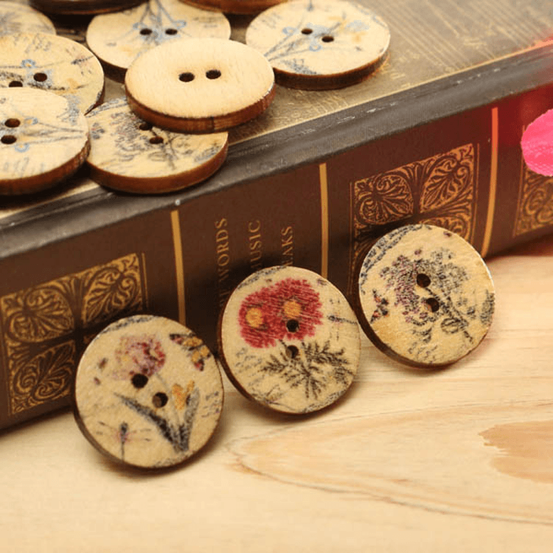 100Pcs Mixed Color Wooden Flower Sewing Buttons DIY Craft Bag Hat Clothes Decoration Sewing Button - MRSLM