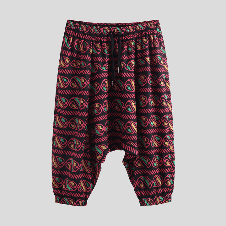 Mens Summer Pattern Printed Elastic Waist Loose Pants - MRSLM