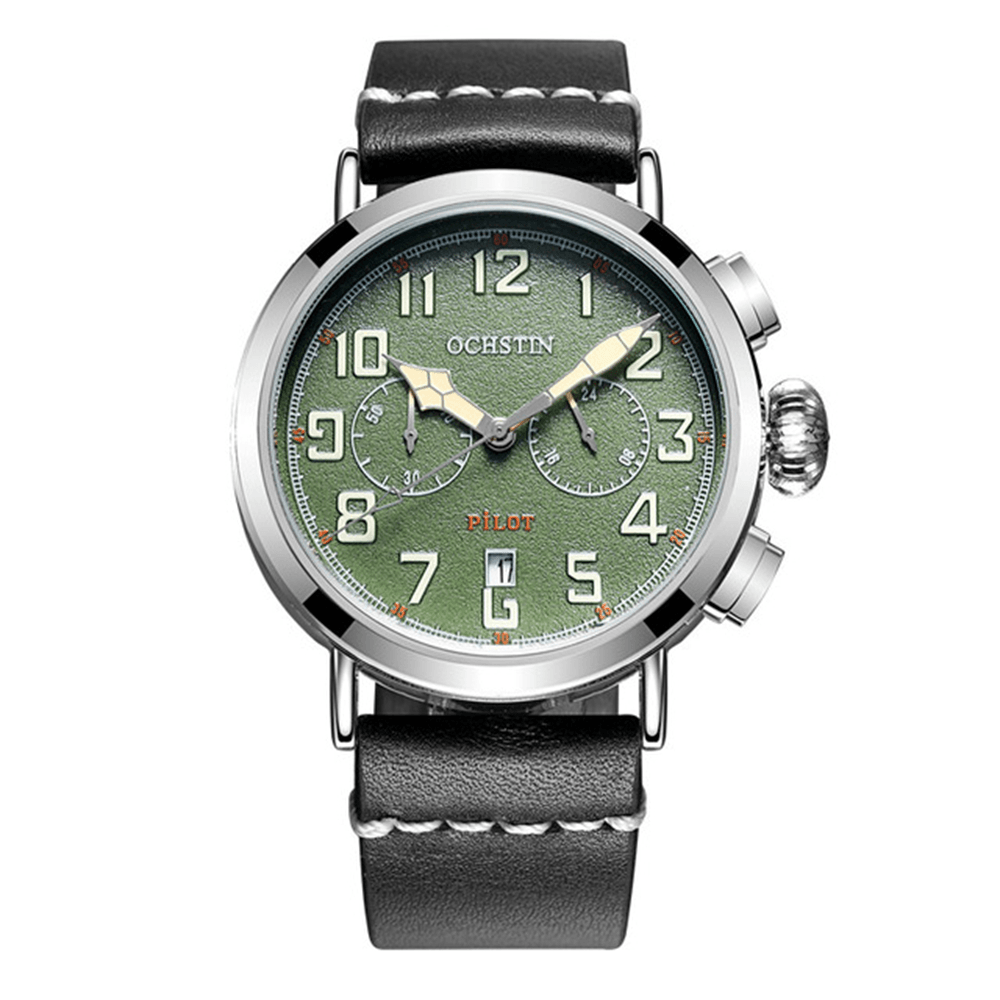 OCHSTIN GQ077A Calendar Casual Style Men Wrist Watch Leather Strap Elegant Quartz Watch - MRSLM