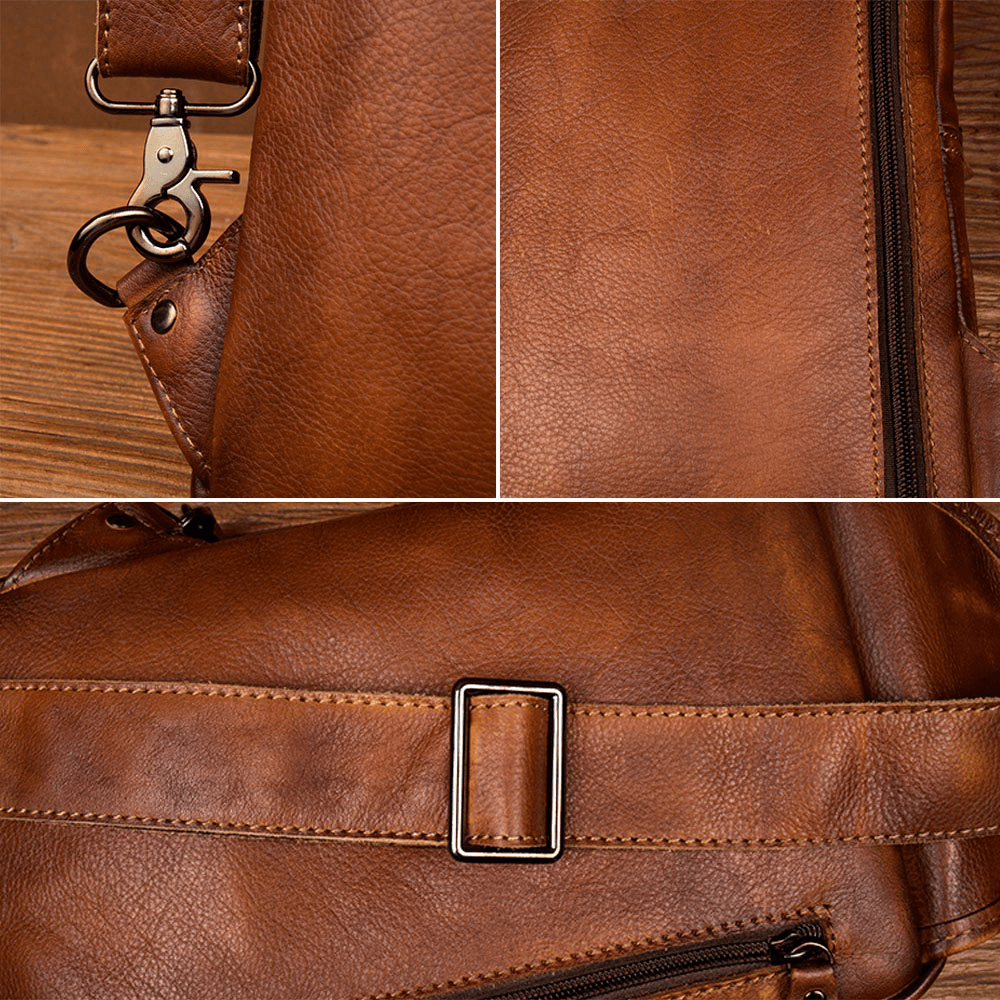Ekphero Men Rub Color Faux Leather Multifunction Multi-Pockets Chest Bag Vintage Large Capacity Crossbody Bags - MRSLM