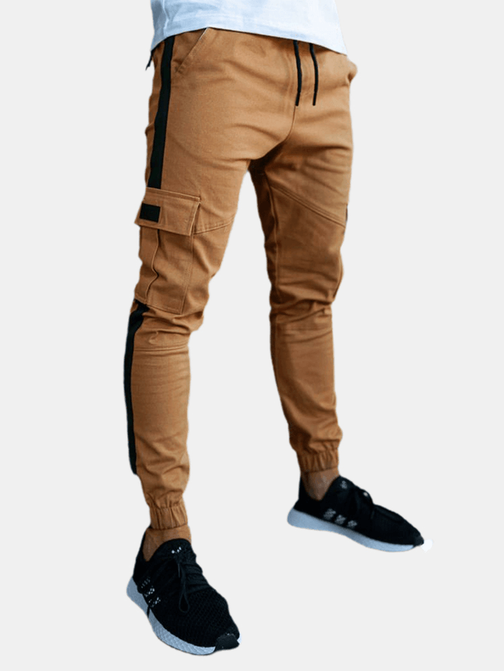 Mens Solid Color Side Patchwork Casual Pants with Pocket - MRSLM