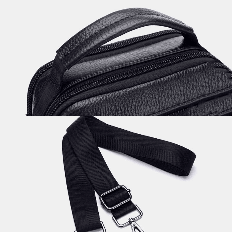 Bullcaptain Men Genuine Leather Multifunction Multi-Pocket Anti-Theft Crossbody Bag Shoulder Bag - MRSLM