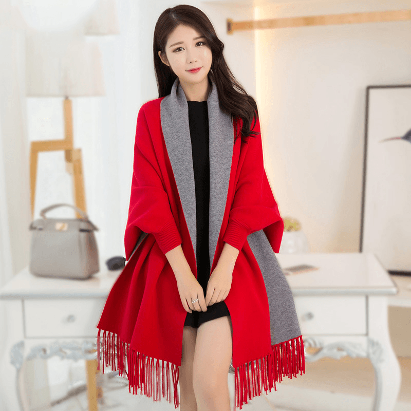Big Cape Double-Sided Shawl Scarf with Sleeves - MRSLM