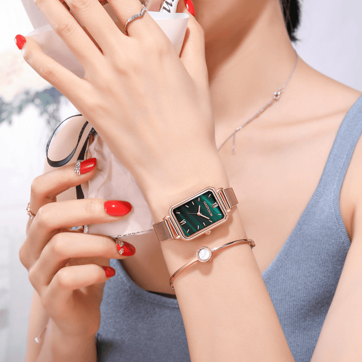 GADYSON A0706 Fashion Women Watch Elegant Small Square Dial Leather/Stainless Steel Female Quartz Watch - MRSLM