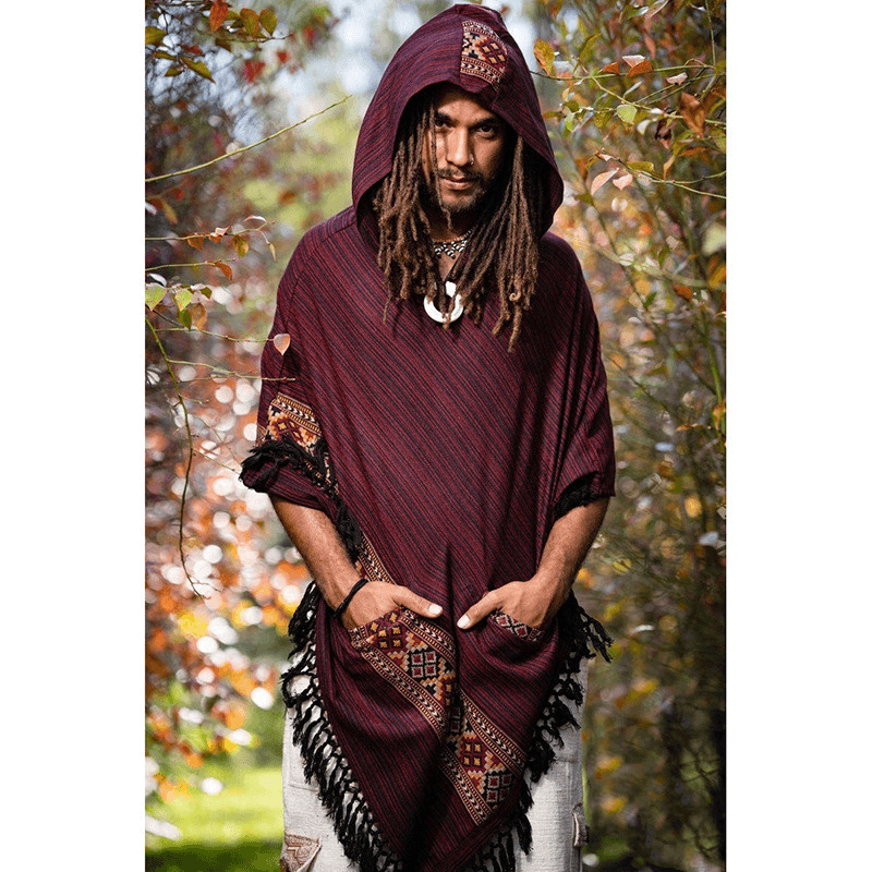 Hooded Cloak Shawl Ethnic Style Hedging Fringed Big Shawl Male - MRSLM