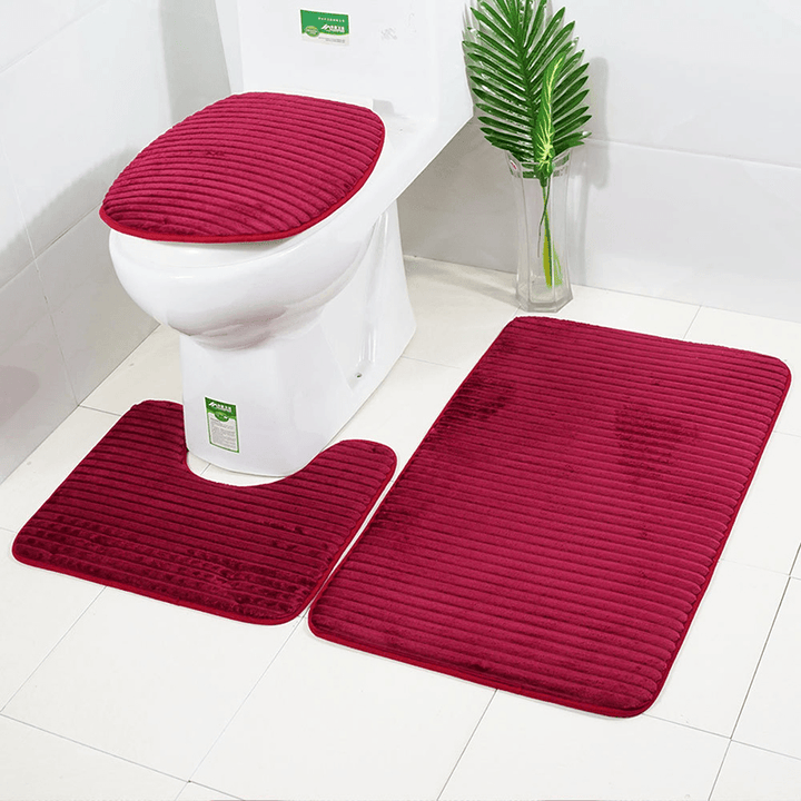 3Pcs Striped 3D Anti-Slip Bath Rug Toilet Mats Set Soft Absorbent Bathroom Carpet Toilet Lid Seat Cover Closestool Pad - MRSLM