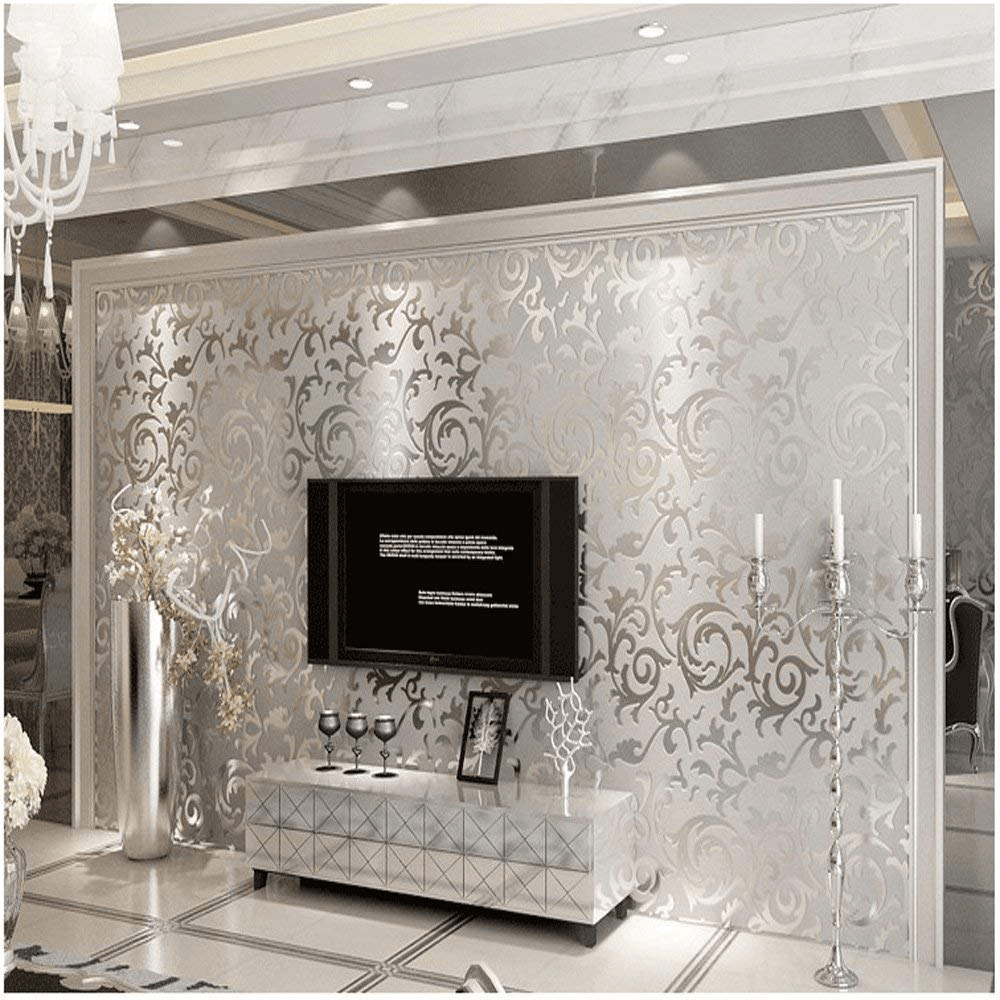 High Quality Victorian Damask Non-Woven Texture Wallpaper Material Silver Gray - MRSLM