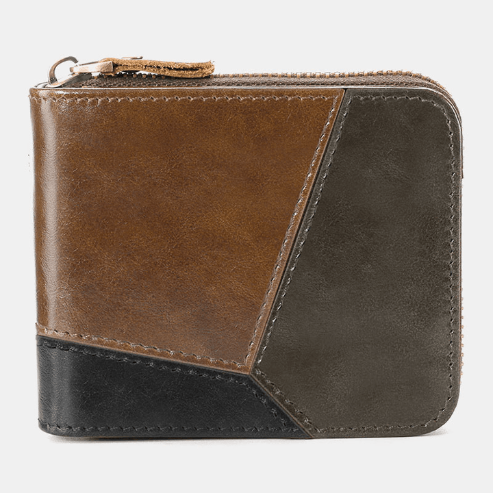 Ekphero Men Genuine Leather Zipper around Wallet Card Holder Coin Bag - MRSLM