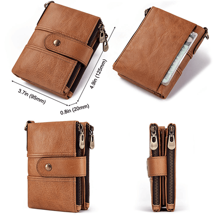 GZCZ Men RFID Genuine Leather Double Zipper Wallet - MRSLM
