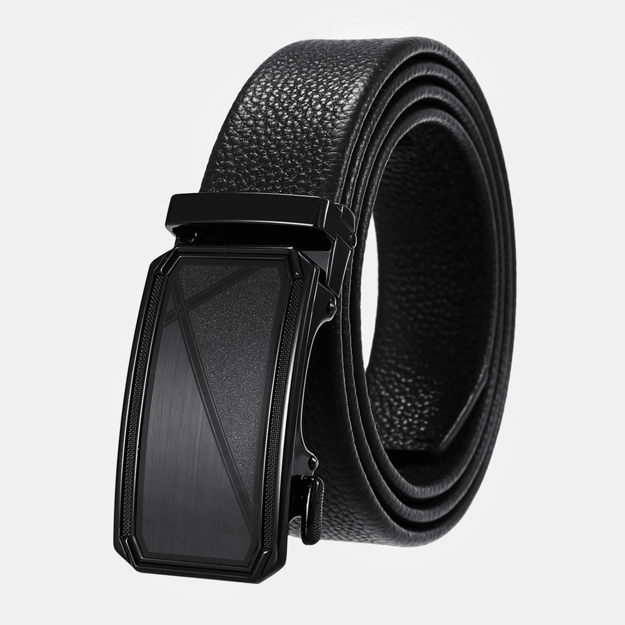 Men Genuine Leather Rectangular Alloy Automatic Buckle 3.5 CM Casual Business Ratchet Belt - MRSLM