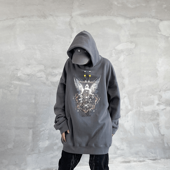 Hip Hop Angel Print Hooded Pullover Sweatshirt - MRSLM