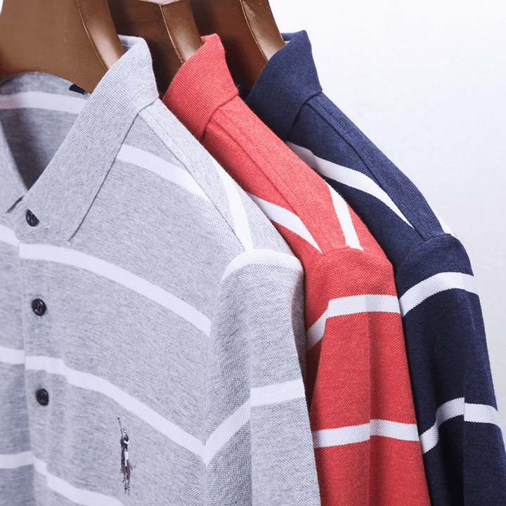 Men'S Striped T Shirt Short Sleeve Lapel Polo Shirt - MRSLM