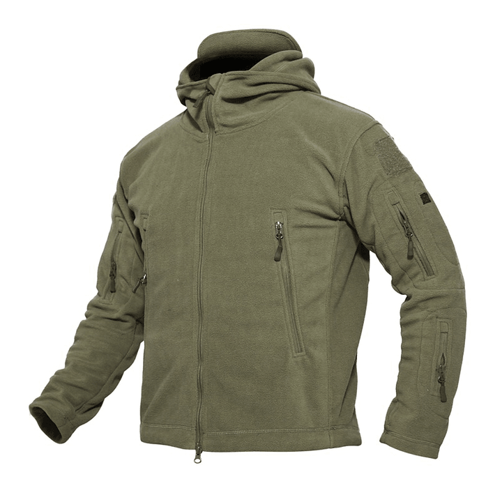 Mens Warm Fleece Outdoor Softshell Hooded Military Tactical Army Green Jacket - MRSLM