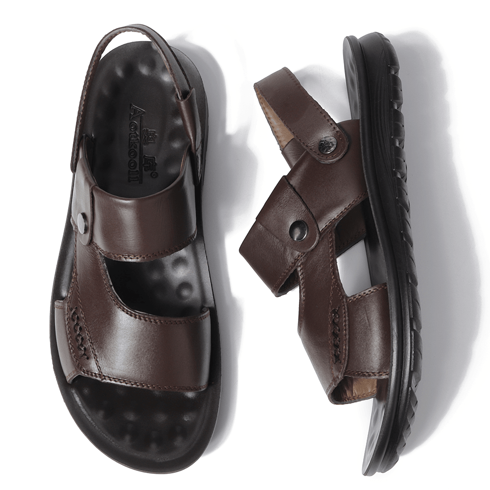 Men Soft Sole Leather Two Way Wear Sandals Beach Shoes - MRSLM