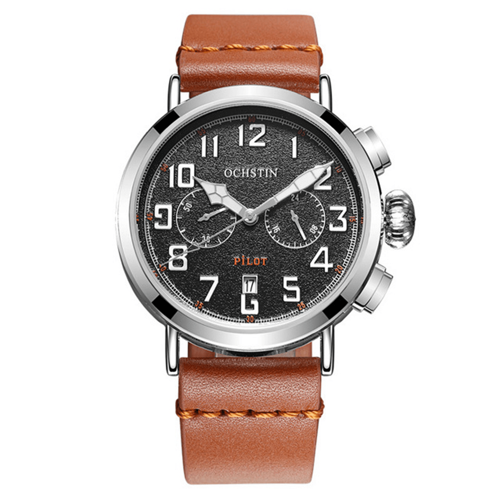 OCHSTIN GQ077A Calendar Casual Style Men Wrist Watch Leather Strap Elegant Quartz Watch - MRSLM