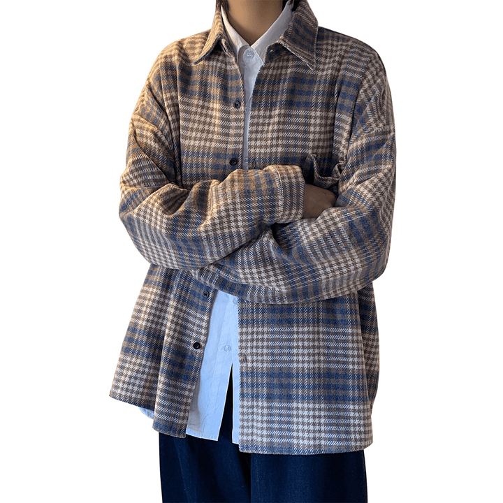 Men'S Autumn Jacket Plaid Shirt Men'S Long Sleeve Korean Fashion Casual Versatile Clothing - MRSLM