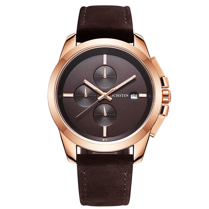 OCHSTIN GQ059A Genuine Leather Casual Style Men Wrist Watch Calendar Quartz Watch - MRSLM