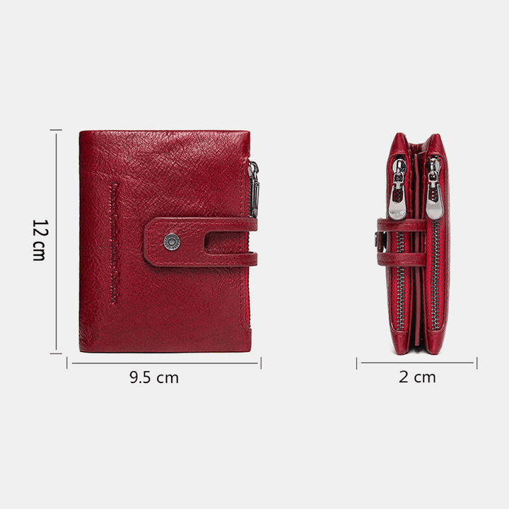 Genuine Leather Double Zipper Casual Fashion Solid Color Multi-Slot Card Holder Wallet - MRSLM