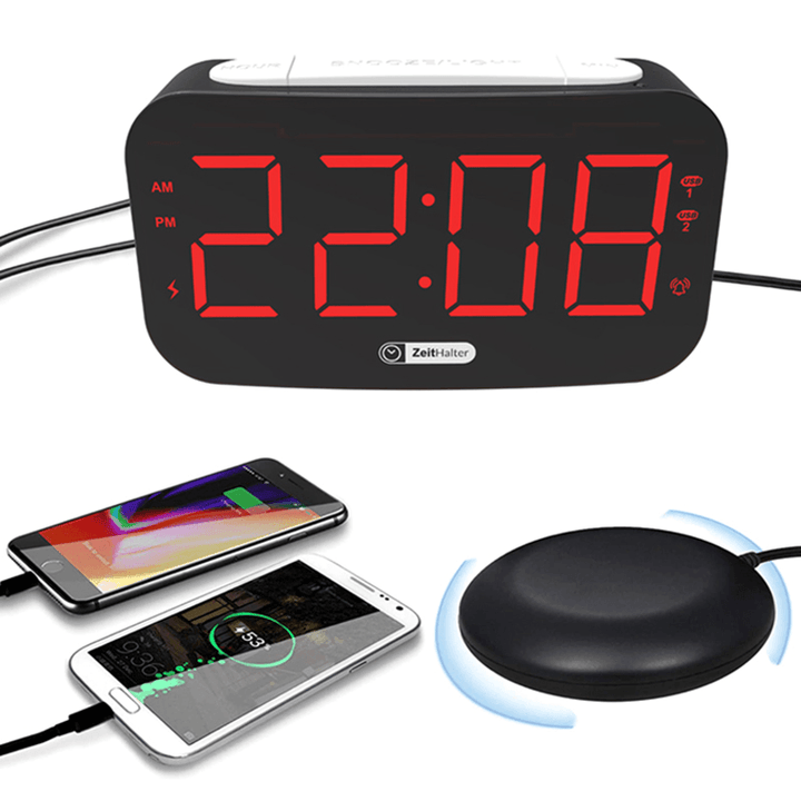 Multifunction Led Alarm Clock Vibrating Wakening Dual USB Charging Automatic Brightness Adjustable Digital Clock - MRSLM