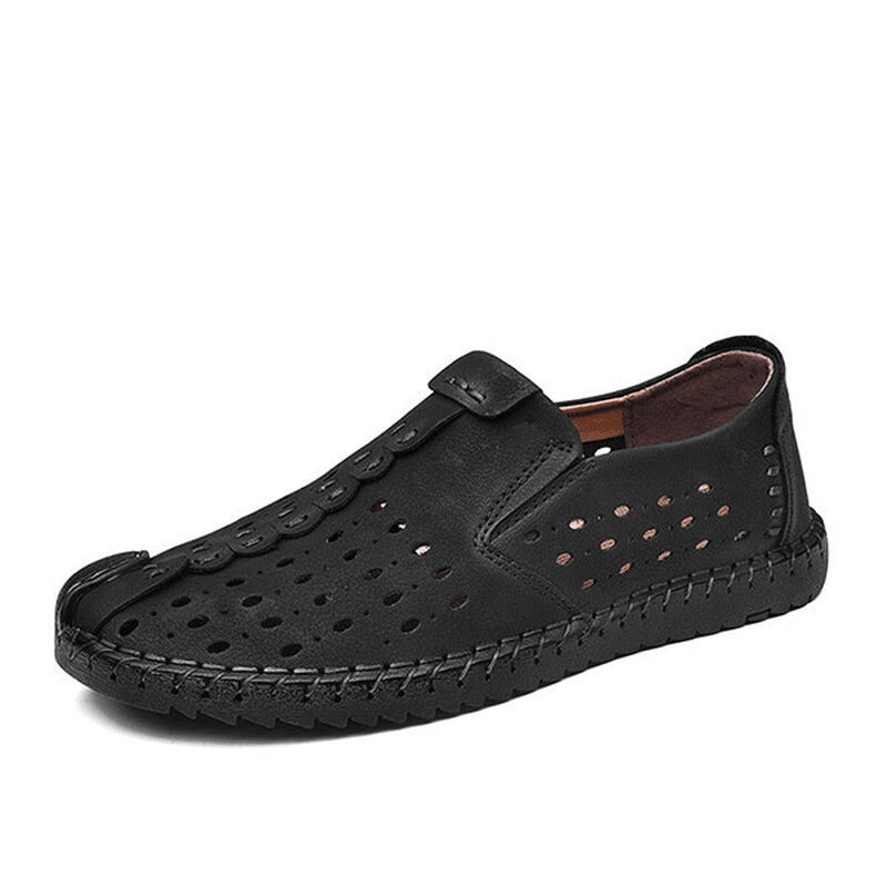 Men Hand Stitching Hollow Out Slip on Casual Flats - MRSLM