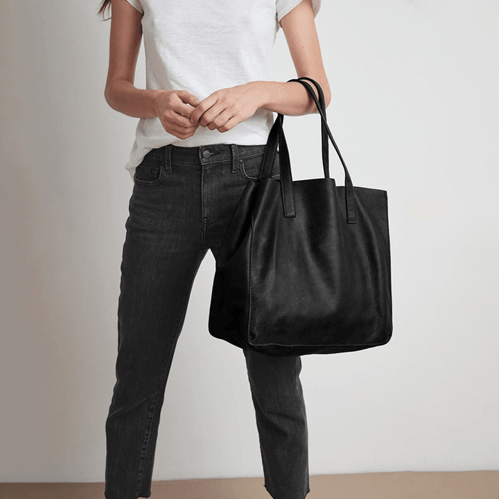 Women PU Leather Lychee Pattern Large Capacity Shoulder Bag Vintage Lightweight Breathable Handbag Tote - MRSLM