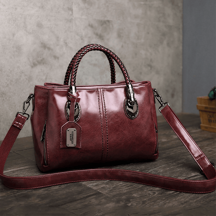 Women Vintage Handbag Oil Wax Leather Three-Layer Crosssbody Bag - MRSLM