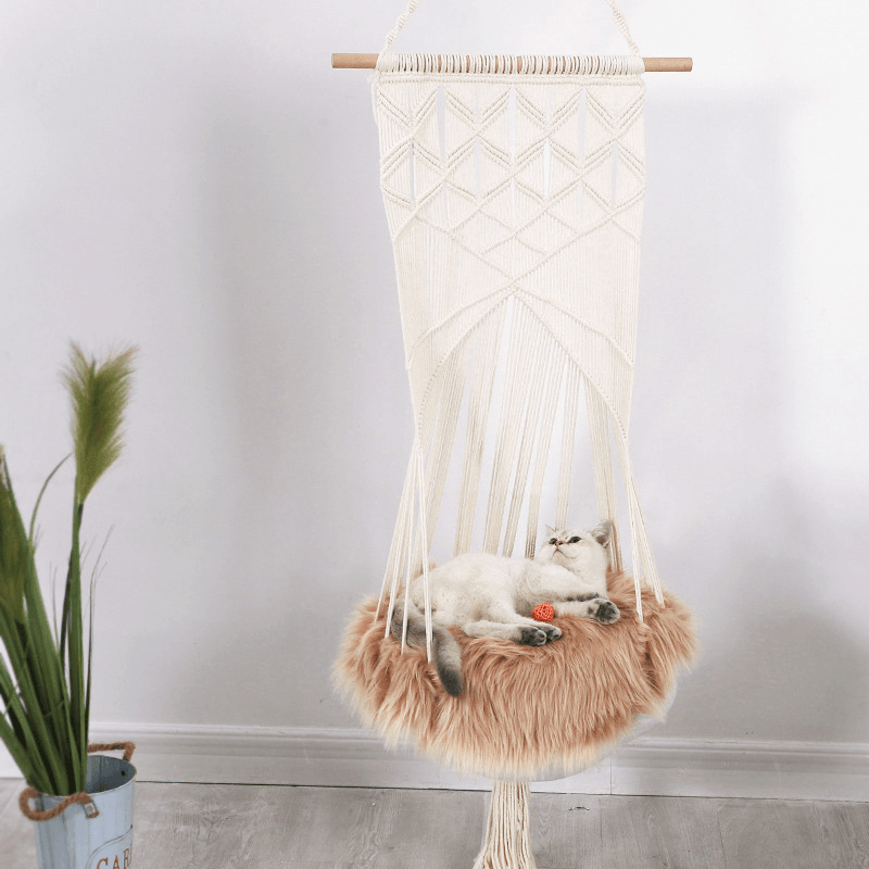 Bohemian Cat Bed Swing Handmade Hammock Handwoven Pet Cats Dog Hanging Tassel Sleep Chair Seat Universal - MRSLM