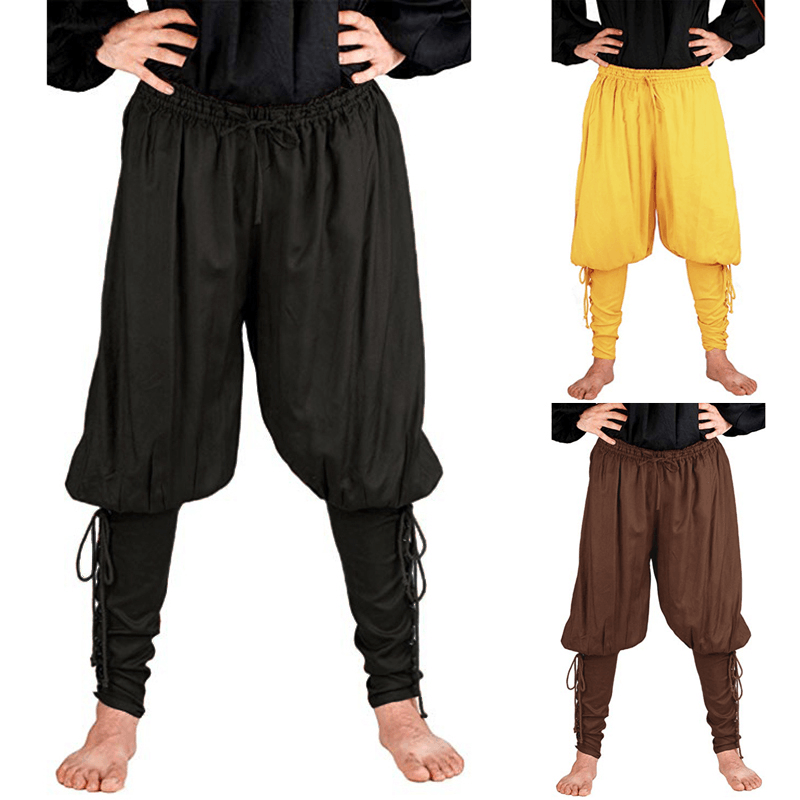 Medieval Renaissance Mens Pirate Knight Trousers Lace Long Pants Shorts - MRSLM