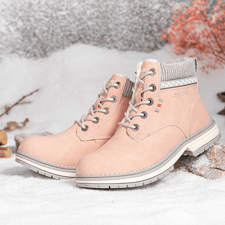 Women Outdoor Warm Lining Lace up Winter Snow Short Boots - MRSLM