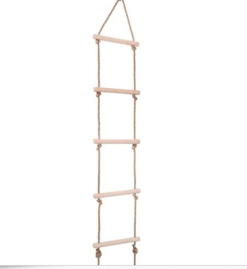 Kids Indoor Outdoor Playhouse Wooden 300Kg 5 Rungs Rope Climbing Ladder Toy - MRSLM