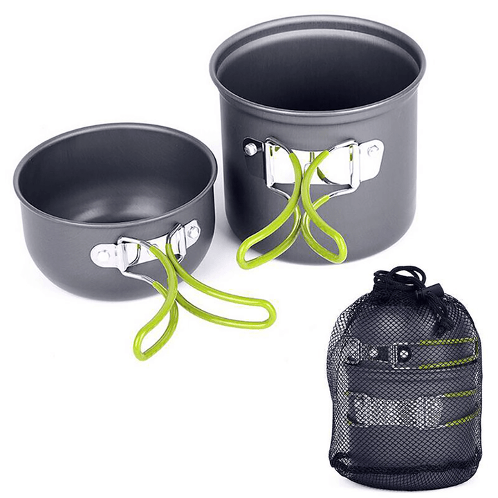 10 Pcs 1-2 People Camping Cookware Set Stove Burner Pots Bowl Gas Tank Holder Water Cup Foldable Tableware Outdoor Picnic - MRSLM