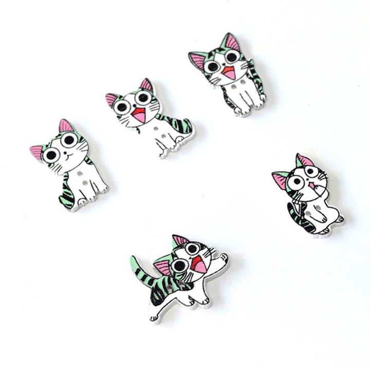 50PCS 21-26MM DIY Animal Wood Buttons Painted Cute Cat Hand-Sewing Decorative Other Crafts Accessori - MRSLM