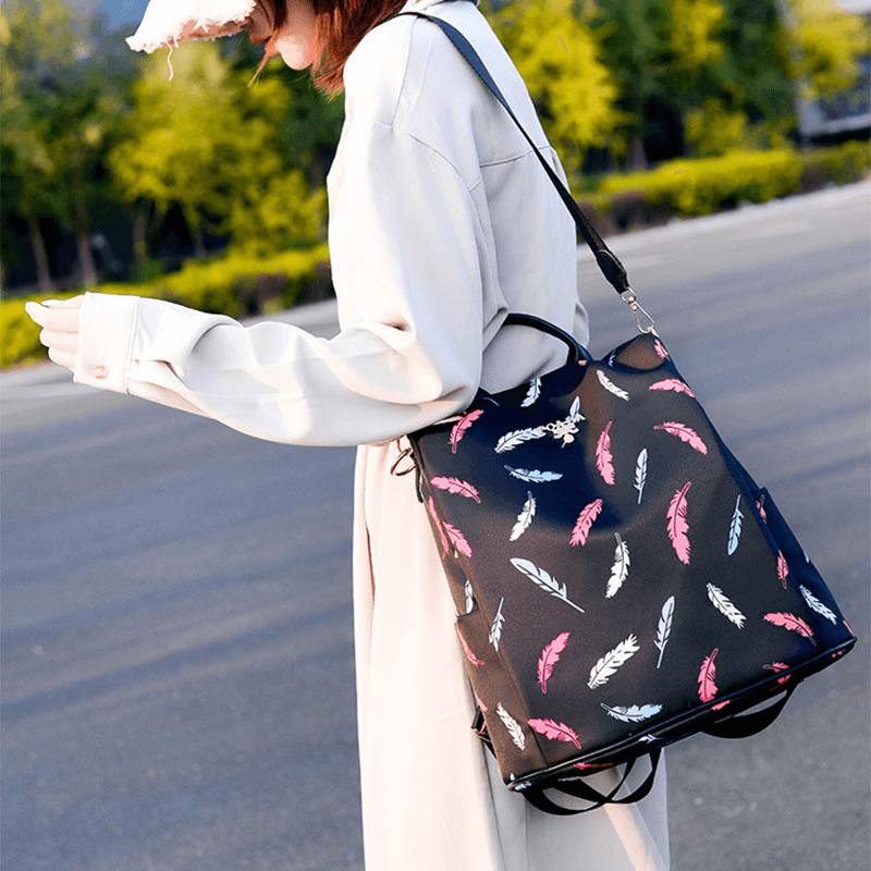 Women Oxford Feather Light Anti-Theft Waterproof Outdoor Multi-Carry Travel Handbag Shoulder Bag Backpack - MRSLM