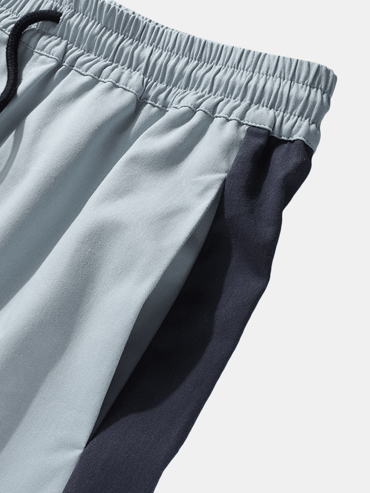 Mens 100% Cotton Contrasting Color Stitching Snap Pocket Cargo Jogger Pants - MRSLM