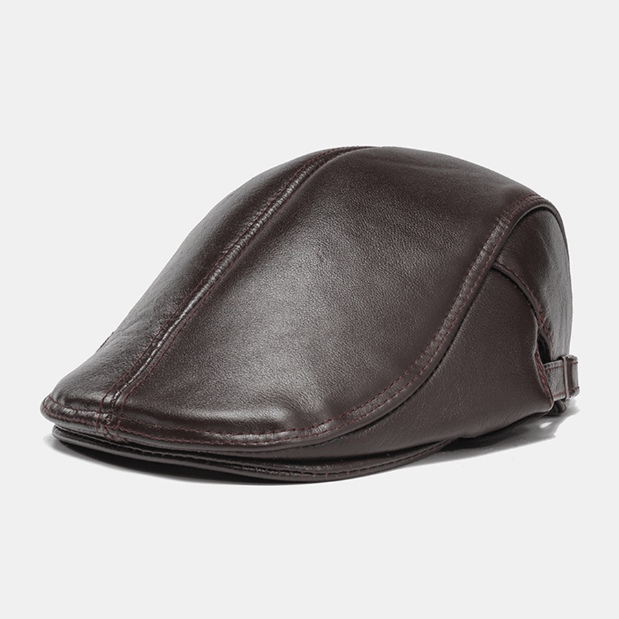 Men Genuine Leather Casual Retro Fashion Forward Hat Beret Hat - MRSLM