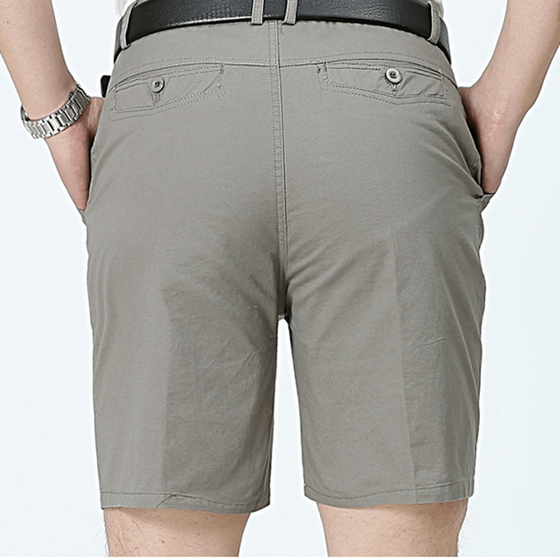 Middle Aged Mens Business Casual Golf Shorts Summer Cotton Knee Length Suit Shorts Pants - MRSLM