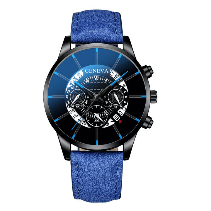 GENEVA Creative Hollow-Out Calendar Display Dial PU Leather Strap Men Quartz Watch Wristwatch - MRSLM