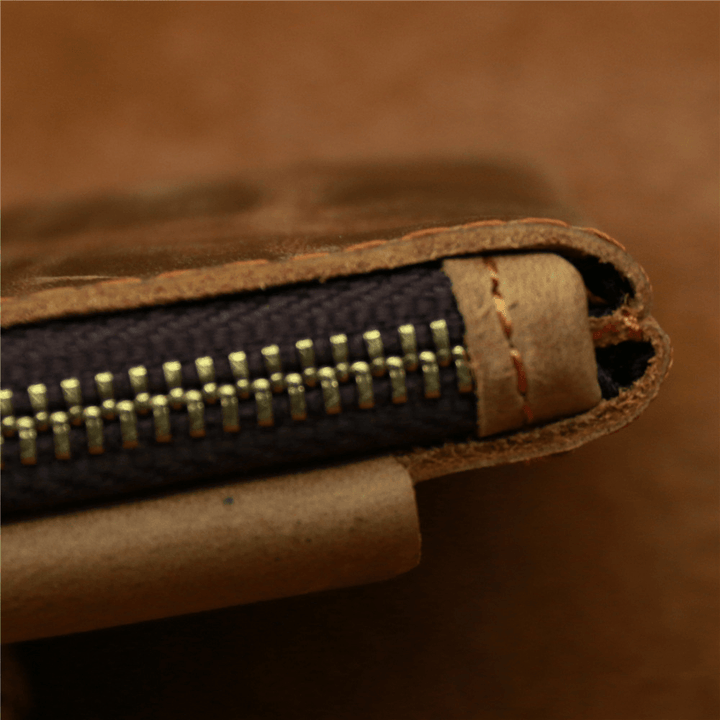 Men Genuine Leather Zipper Coin Purse Money Clip Cowhide Wallet - MRSLM