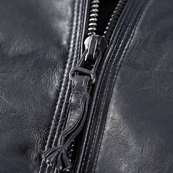 Stylish Biker Stand Collar Zipper Pockets PU Leather Motorcycle Jackets for Men - MRSLM