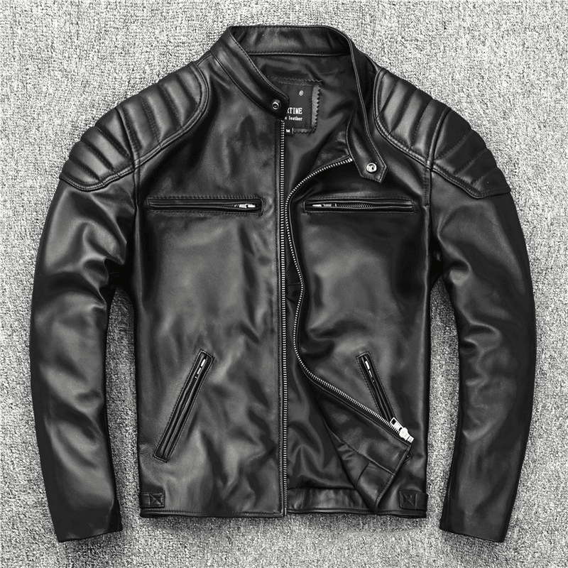 Men'S Motorcycle Stand-Collar Slim Short Youth Leather Jacket - MRSLM