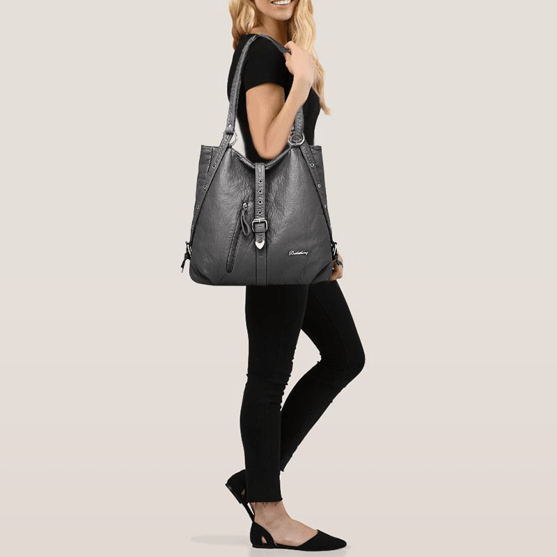 Women Faux Leather Large Capacity Travel Outdoor Working Multi-Carry Shoulder Bag Handbag Backpack - MRSLM