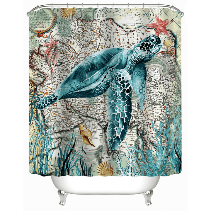 180 X 180Cm Turtles/ Whale Printed Pattern Shower Curtain Waterproof Bathroom Decorative Curtains with 12 Hooks - MRSLM