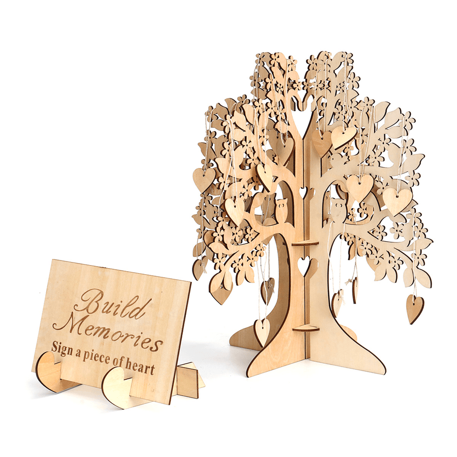 DIY Wedding Book Tree Marriage Guest Book Wooden Tree Hearts Pendant Drop Ornaments Decorations - MRSLM