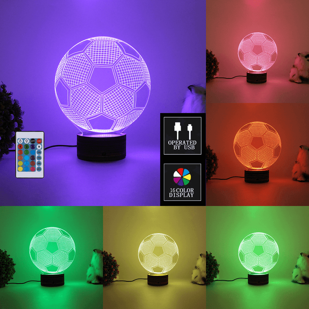 3D Football LED Night Light 16 Color Adjustable USB 4 Mode Lamp + Remote Control - MRSLM