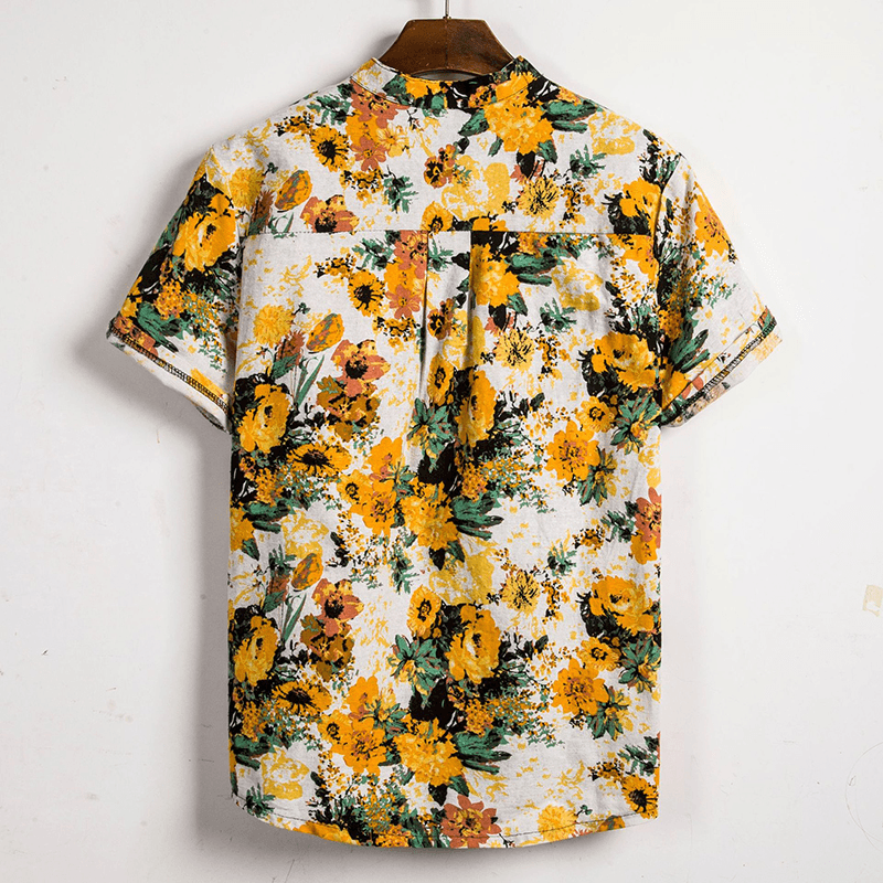 Mens Summer Floral Printed Turn down Collar Casual Shirts - MRSLM